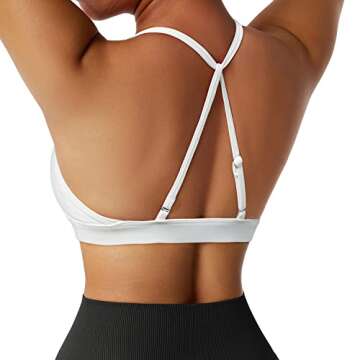 RUUHEE Women Workout Sports Bra Backless Criss Cross Halter Padded Low Impact Yoga Crop Bras(Small,White-4)