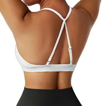 RUUHEE Women Workout Sports Bra Backless Criss Cross Halter Padded Low Impact Yoga Crop Bras(Small,White-4)