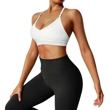 RUUHEE Women Workout Sports Bra Backless Criss Cross Halter Padded Low Impact Yoga Crop Bras(Small,White-4)