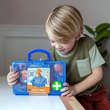 Blippi Doctor Playset - Stethoscope, Glasses, Blood Pressure Arm Band, Toy Syringe, Thermometer, Doctor’s Bag, Bandages, Reflex Hammer Shoe, and Clipboard with 5 Activity Sheets - Amazon Exclusive