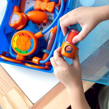 Blippi Doctor Playset - Stethoscope, Glasses, Blood Pressure Arm Band, Toy Syringe, Thermometer, Doctor’s Bag, Bandages, Reflex Hammer Shoe, and Clipboard with 5 Activity Sheets - Amazon Exclusive