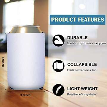 60 Pieces Sublimation Blanks Beer Blank Can Cooler Sleeve Insulated Neoprene 12 oz Can Cooler Cover Reusable Collapsible DIY Personalized for Parties Weddings Graduation Events