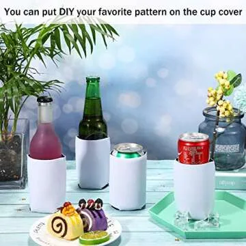 60 Pieces Sublimation Blanks Beer Blank Can Cooler Sleeve Insulated Neoprene 12 oz Can Cooler Cover Reusable Collapsible DIY Personalized for Parties Weddings Graduation Events