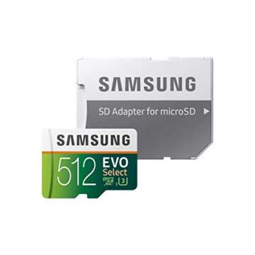 SAMSUNG EVO Select Micro SD Memory Card with Adapter, 512GB microSDXC UHS-I U3 100MB/s Full HD & 4K ...