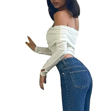 Y2k Sexy Off Shoulder Cropped T-Shirt Long Sleeve Bodycon Crop Tee Tops Aesthetic Streetwear