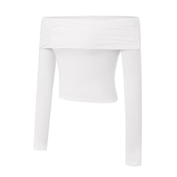 Y2k Sexy Off Shoulder Cropped T-Shirt Long Sleeve Bodycon Crop Tee Tops Aesthetic Streetwear