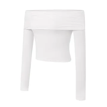 Y2k Sexy Off Shoulder Cropped T-Shirt Long Sleeve Bodycon Crop Tee Tops Aesthetic Streetwear