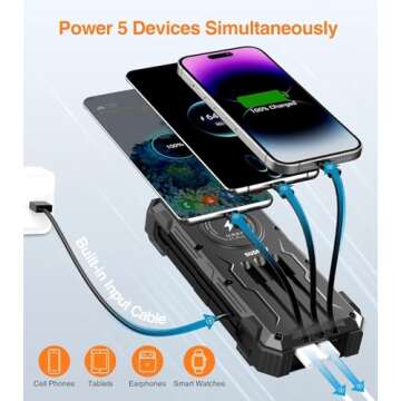 Solar Charger Power Bank, 42,800mAh Wireless Portable Charger with USB-C in/Output, QC3.0 Fast Charging 15W 4 Ports Outdoor Battery Pack Built-in LED Flashlight, for iPhone, Galaxy, iPad etc