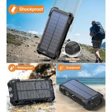 Solar Charger Power Bank, 42,800mAh Wireless Portable Charger with USB-C in/Output, QC3.0 Fast Charging 15W 4 Ports Outdoor Battery Pack Built-in LED Flashlight, for iPhone, Galaxy, iPad etc