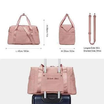 BAGSMART Gym Bag for Women, Carry on Weekender Overnight Bag, Travel Duffel Bags with Trolley Sleeve, Personal Item Travel Bag Tote Bag Workout Dance Bag, Dark Pink