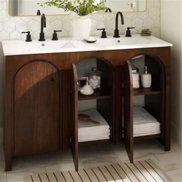 Modway Appia 48" Bathroom Vanity - Walnut Wood with Arched Doors and Storage Solutions