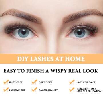 Lash Clusters 30D 50D-D-9-16MIX B&Q LASH Individual Lashes 280 False Eyelash 9-16MIX Extensions Cluster DIY at Home (30D 50D,D-9-16MIX)