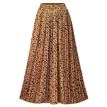 Basoteeuo Pleated Skirts for Women - Stylish Midi Length A-Line Leopard Skirt