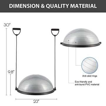 ZELUS Balance Ball Trainer Half Yoga Exercise Ball with Resistance Bands and Foot Pump for Yoga Fitness Home Gym Workout (Gray)