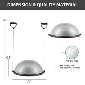 ZELUS Balance Ball Trainer Half Yoga Exercise Ball with Resistance Bands and Foot Pump for Yoga Fitness Home Gym Workout (Gray)