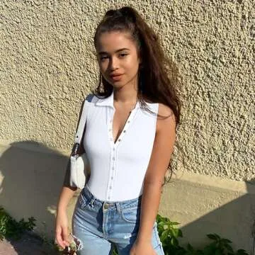 OQQ Women 2 Piece Bodysuits Sleeveless Basic Stretch Sexy Bodysuits White Yellow, Medium