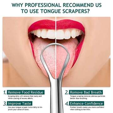 Tongue Scraper (2 Pack), Wide-head Tongue Cleaner with Nice Carrying Box, Easkep 100% Stainless Steel Tongue Scrapers Cleaners, for Men, Women, Adults, Kids，Silver