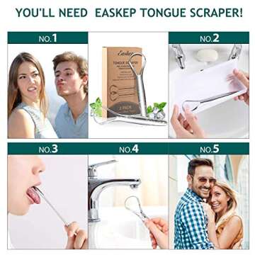 Tongue Scraper (2 Pack), Wide-head Tongue Cleaner with Nice Carrying Box, Easkep 100% Stainless Steel Tongue Scrapers Cleaners, for Men, Women, Adults, Kids，Silver