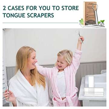 Tongue Scraper (2 Pack), Wide-head Tongue Cleaner with Nice Carrying Box, Easkep 100% Stainless Steel Tongue Scrapers Cleaners, for Men, Women, Adults, Kids，Silver