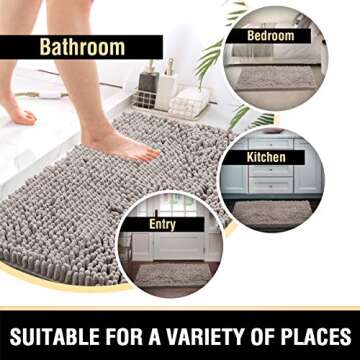 H.VERSAILTEX Bathroom Rugs Bath Mats for Bathroom Non Slip Luxury Chenille Bathroom Rugs Extra Soft Absorbent Bathroom Mat Rugs Fast Dry Bathroom Rugs Sets 2 Piece (Taupe, 24" x 36"/20" x 32")