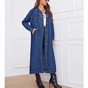 Stylish Chouyatou Denim Midi Coat for Women