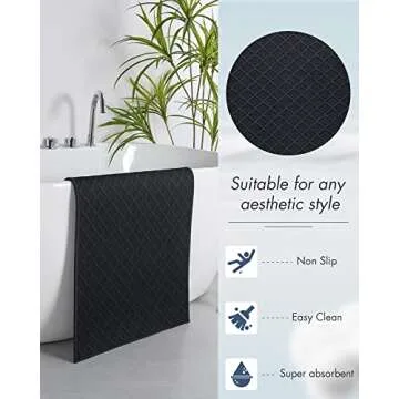 AMOAMI Ultra Thin Bathroom Rugs, Rubber Backed Bath Mats for Bathroom Non Slip, Absorbent Bathroom Mat for Floor, Shower, Sink (17"x28", Black)