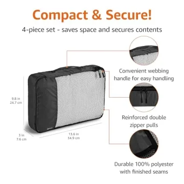Amazon Basics 4 Piece Packing Travel Organizer Cubes Set