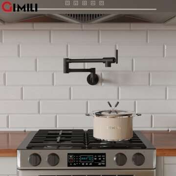 GIMILI Pot Filler Faucet - Matte Black Wall Mount Folding Faucet for Kitchen