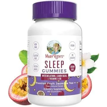 MaryRuth Organics Melatonin 5mg Sleep Gummy with L-Theanine | Lemon Balm | Vitamin B6 | Sugar-Free | Relaxation | Vegan | Non-GMO | Gluten Free | 60 Count