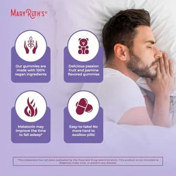 MaryRuth Organics Melatonin 5mg Sleep Gummy with L-Theanine | Lemon Balm | Vitamin B6 | Sugar-Free | Relaxation | Vegan | Non-GMO | Gluten Free | 60 Count