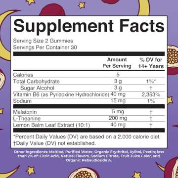 MaryRuth Organics Melatonin 5mg Sleep Gummy with L-Theanine | Lemon Balm | Vitamin B6 | Sugar-Free | Relaxation | Vegan | Non-GMO | Gluten Free | 60 Count