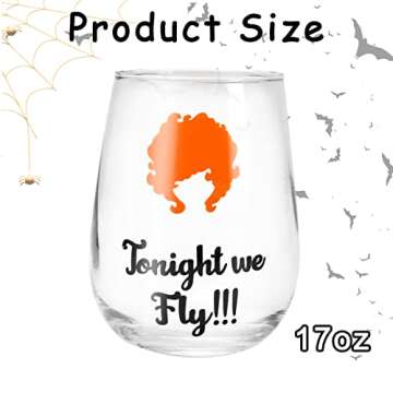 Whaline 3Pcs Halloween Stemless Wine Glasses 17oz Hocus Pocus Drinking Glasses Little Witch Clear Tu...