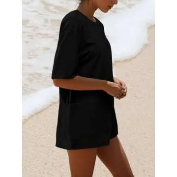 AnotherChill Womens Athletic Romper With Pockets Workout Tee Rompers Backless Oversized Onesie Casual Activewear (Black, Small)