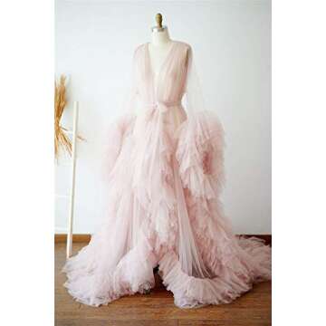 BATHGOWN Sexy Illusion Long Lingerie Tulle Robe Nightgown Bathrobe Sleepwear Bridal Robe Wedding Scarf