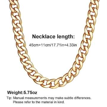 VEDAIM 14K Gold Plated Chain for Men Chunky Miami Cuban Link Chain Necklace for Women Men