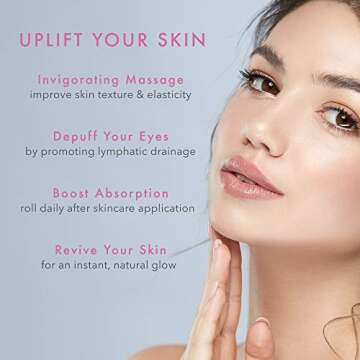 Fancii Uplift Facial & Body Massage Roller with Rose Quartz Gua Sha and 30 Germanium Stones - Face, ...