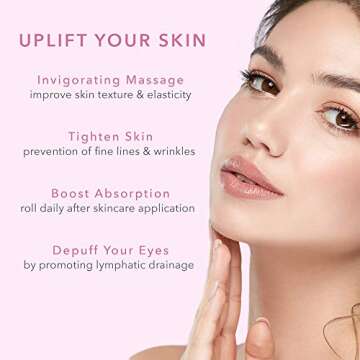 Fancii Uplift Facial & Body Massage Roller with Rose Quartz Gua Sha and 30 Germanium Stones - Face, Eye, Chin, Neck Massager, Anti-Aging Beauty Tool to Lift, Firm and Tighten Skin (Remi)