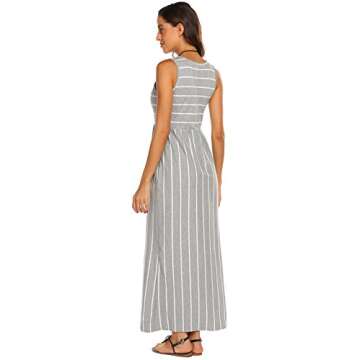 Hount Women's Casual Striped Sleeveless Summer Long Maxi Dresses with Pockets (Grey, Medium)