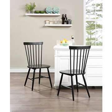 OSP Home Furnishings Eagle Ridge Traditional Windsor Style Solid Wood Dining Chairs 2-Pack, Black