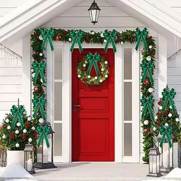 Lenwen 6 Pcs Large Christmas Bows Velvet Christmas Wreath Bows Christmas Tree Topper Bow with Golden Edge Big Xmas Ornament for Wreath Gift Home Front Door Decor (Green,11 x 19.6 Inch)