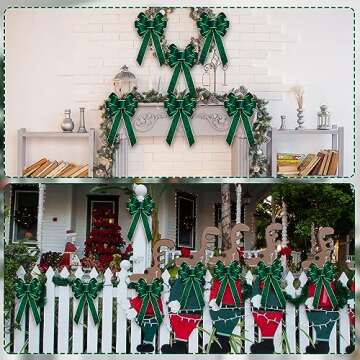 Lenwen 6 Pcs Large Christmas Bows Velvet Christmas Wreath Bows Christmas Tree Topper Bow with Golden Edge Big Xmas Ornament for Wreath Gift Home Front Door Decor (Green,11 x 19.6 Inch)