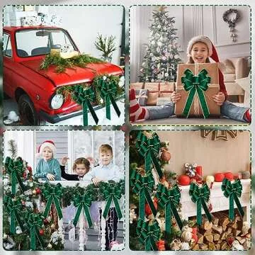 Lenwen 6 Pcs Large Christmas Bows Velvet Christmas Wreath Bows Christmas Tree Topper Bow with Golden Edge Big Xmas Ornament for Wreath Gift Home Front Door Decor (Green,11 x 19.6 Inch)