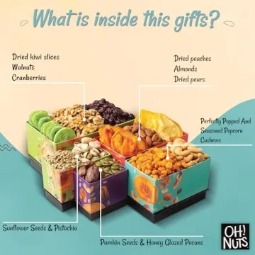 Dried Fruit and Nuts Gift Basket Tower with Black Ribbon Gift Basket, 5 Tier Gourmet Arrangement Platter, Healthy Kosher Snack Box for Birthday, Anniversary by Oh Nuts