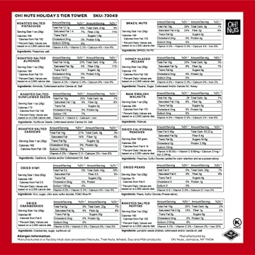 Dried Fruit and Nuts Gift Basket Tower with Black Ribbon Gift Basket, 5 Tier Gourmet Arrangement Platter, Healthy Kosher Snack Box for Birthday, Anniversary by Oh Nuts