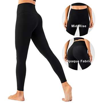 Lavento Women's All Day Soft Yoga Leggings Mid-Rise - No Front Seam Workout Active Legging for Woman (Black, 2)