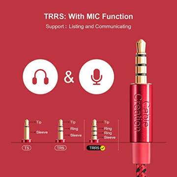 CableCreation TRRS Cable, 10 FT 3.5MM Male to Male 4 Pole Right Angle Audio Stereo HiFi Cable with Silver-Plating Copper Core (Microphone Compatible),24K Gold Plated,Red