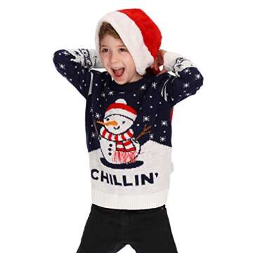 Chillin Snowman Ugly Christmas Sweater Xmas Holiday Boys Girls Toddler Kids Sweaters 3T Multicolor