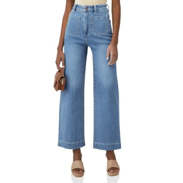 Tankaneo Womens Loose Wide Leg Jeans High Waisted Flare Trendy Boyfriends Cotton Denim Pants with Fr...