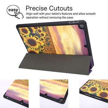Hi Space for iPad 9th 8th 7th Generation Case for iPad 10.2 Case Garden Sunflower 2021 2020 2019 with Pencil Holder, Painting Floral Flower Shockproof Cover Auto Sleep Wake for A2270 A2428