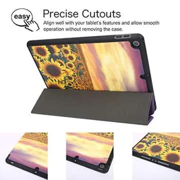 Hi Space for iPad 9th 8th 7th Generation Case for iPad 10.2 Case Garden Sunflower 2021 2020 2019 with Pencil Holder, Painting Floral Flower Shockproof Cover Auto Sleep Wake for A2270 A2428